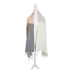 Liz Claiborne Neutral Color Block‎ Fringe Scarf Shawl Wrap One Size 72" x 26"